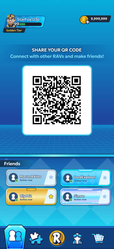 QR code friend sharing screen with a friends list
