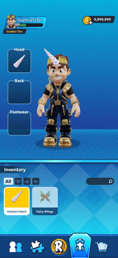 Player inventory screen with equipped items